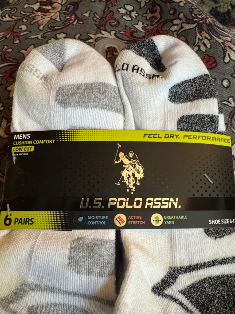 U.S. Polo Assn. White and Gray Low-Cut Performance Athletic Socks - 6 Pack - Picture 3 of 6